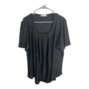 KLPOHV Women’s Black Square Neck with Pleated Detail Top Size 4X